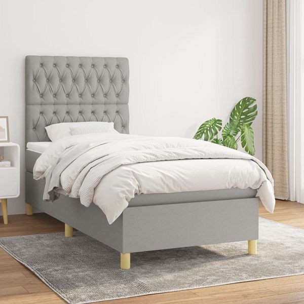 vidaXL Boxspringbett mit Matratze Hellgrau 100x200 cm Stoff, 3142553