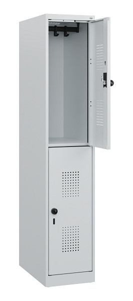C+P Doppelstöckiger Spind Evolo PLUS, 2 Fächer, 1530x300x500mm, 7035/7035, Drehriegel, 0493005-10 S10013