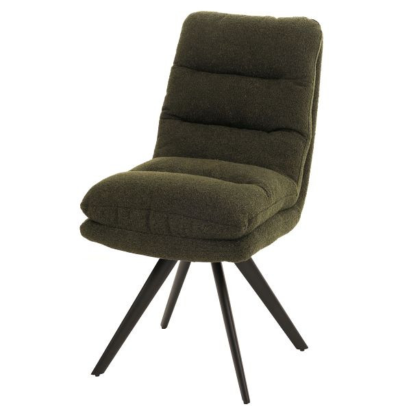 Mendler Esszimmerstuhl HWC-G66, Küchenstuhl Stuhl, drehbar Auto-Position Stoff/Textil Bouclé MVG, grün, 108484