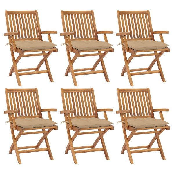 vidaXL Klappbare Gartenstühle mit Kissen 6 Stück Massivholz Teak, 3072768