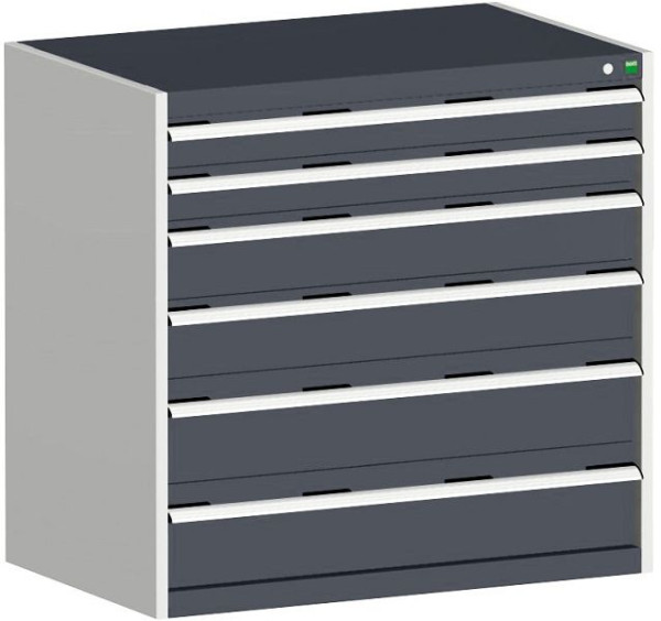 bott cubio Schubladenschrank bestückt mit 6 Schwerlastschubladen BxTxH: 1050 x 750 x 1000 mm, RAL 7035/7016, 40029108.19V