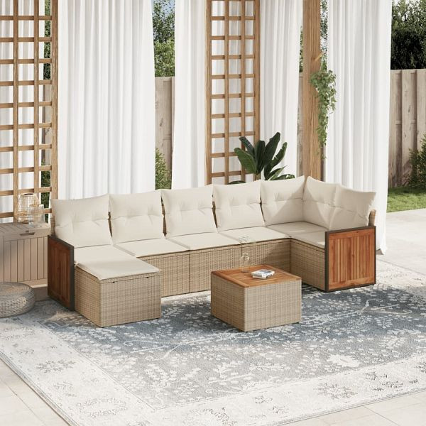 vidaXL 8-teilig Garten-Sofagarnitur mit Kissen Beige Poly Rattan, 3227878
