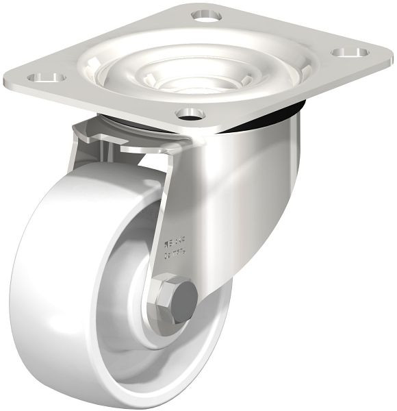 Blickle LEX-PO 75XR Edelstahl-Lenkrolle mit Anschraubplatte, Polyamid, Weiß, 511246