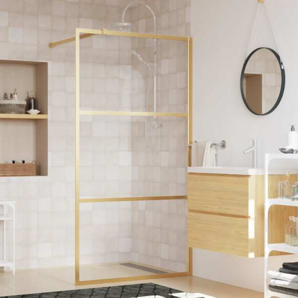 vidaXL Duschwand für Begehbare Dusche ESG Klarglas Golden 100x195cm, 154939