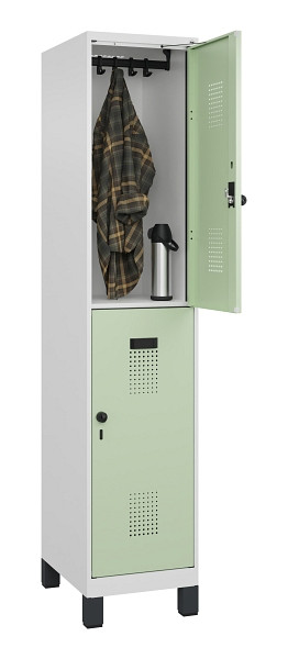 C+P Doppelstöckiger Spind Evolo PLUS, mit Füßen, 2 Fächer, 1950x400x500mm, 9016, Frontfarbe RAL 6019 Weissgrün, Drehriegel, 049310-12 S10019