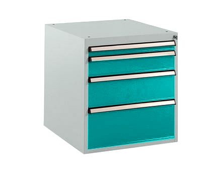 Manuflex Schubfachschrank BASETEC Stationär, Nutzhöhe 500 mm mit 4 Schubfächern, in wasserblau RAL 5021, SP1140.5021