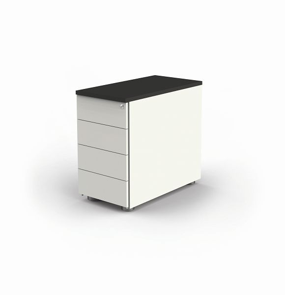 Kerkmann Anstellcontainer mit Zentralschloß, Form 4, B 430 x T 800 x H 720-760 mm, Weiß/anthrazit, 12419213