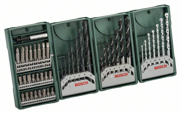 Bosch Bohr- Schrauberbit-Set 3+1, Mini-X-Line, Metall-, Stein-, Holzbohrer, Bit-Set, 2607017071