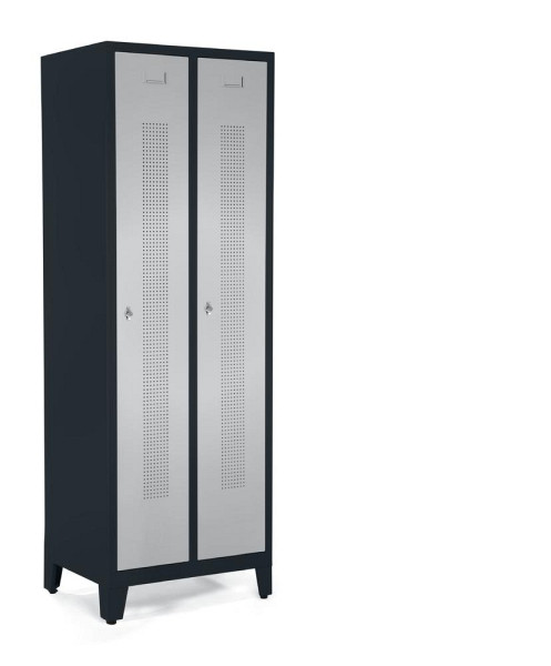 Deskin Garderobenspind mit Füßen, Alusilber RAL 9006, 800 x 500 x 1800 mm, 2 Abteile, Korpus: Anthrazit RAL 7021, 347089