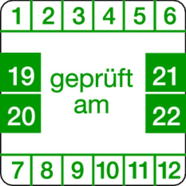 Schilder Klar Prüfplakette weiß/grün, geprüft, ab 2023, 30x30 mm Folie selbstklebend, VE: 40 Stück, 56/32.23