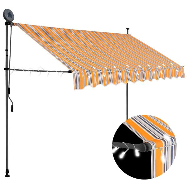 vidaXL Einziehbare Markise Handbetrieben mit LED 300 cm Gelb und Blau, 145852