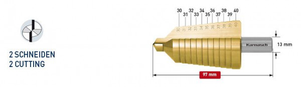Karnasch Stufenbohrer HSS-XE TIN d=30-40mm, 213011