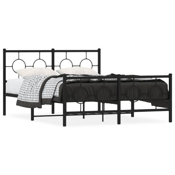 vidaXL Bettgestell mit Kopf- und Fußteil Metall Schwarz 135x190 cm, 376243