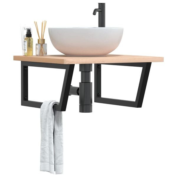 vidaXL Waschbeckenregal Wandmontage Stahl und Massivholz Buche, 3302503