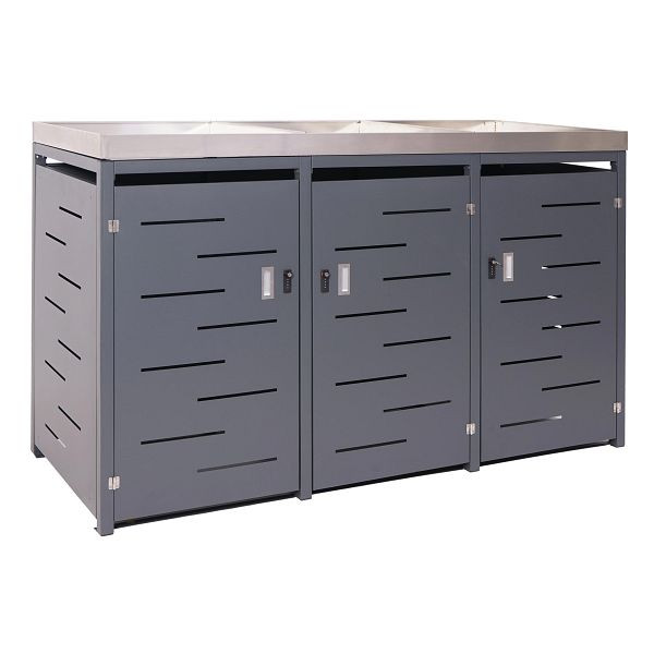 Mendler 3er-Mülltonnenverkleidung HWC-H40, Mülltonnenbox, Pflanzkasten Edelstahl-Metall-Kombi 78kg 117x196x80cm erweiterbar, 73378+73379+73380