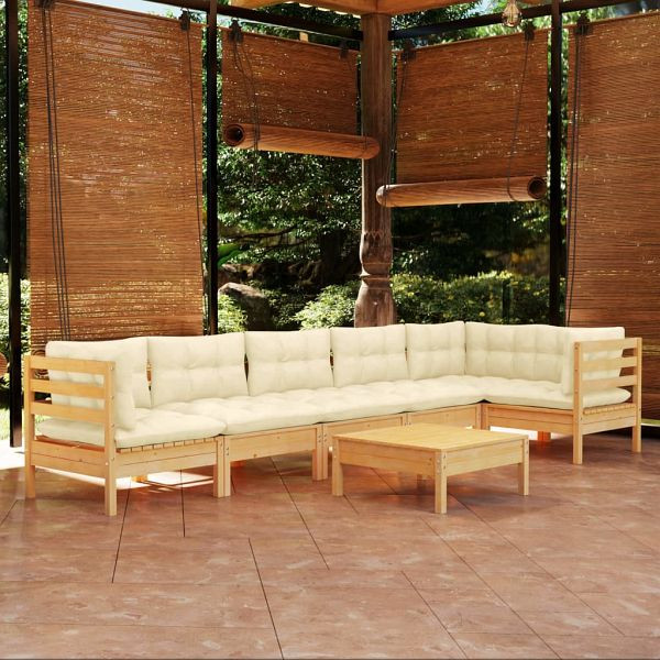 vidaXL 7-tlg. Garten-Lounge-Set mit Creme Kissen Kiefernholz, 3096400