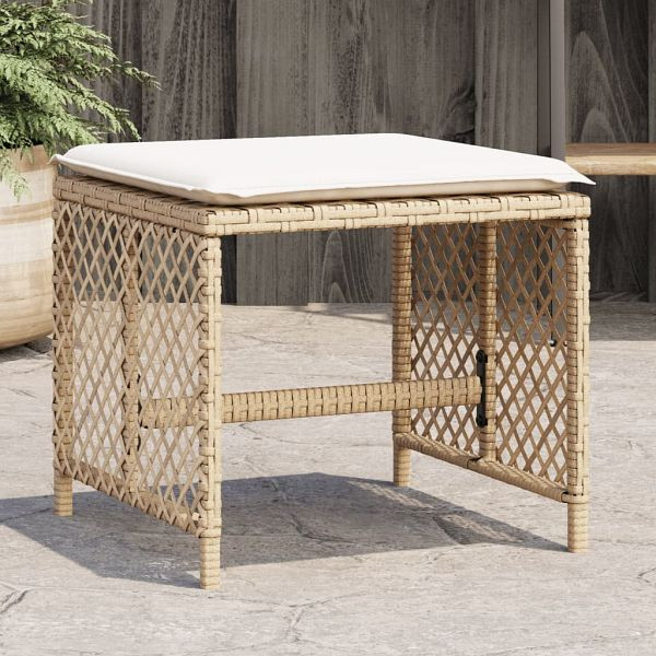 vidaXL Gartenhocker mit Kissen 4 Stück Beige 41x41x36 cm Poly Rattan, 365052