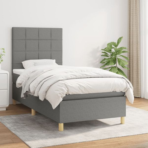 vidaXL Boxspringbett mit Matratze Dunkelgrau 90x200 cm Stoff, 3142306