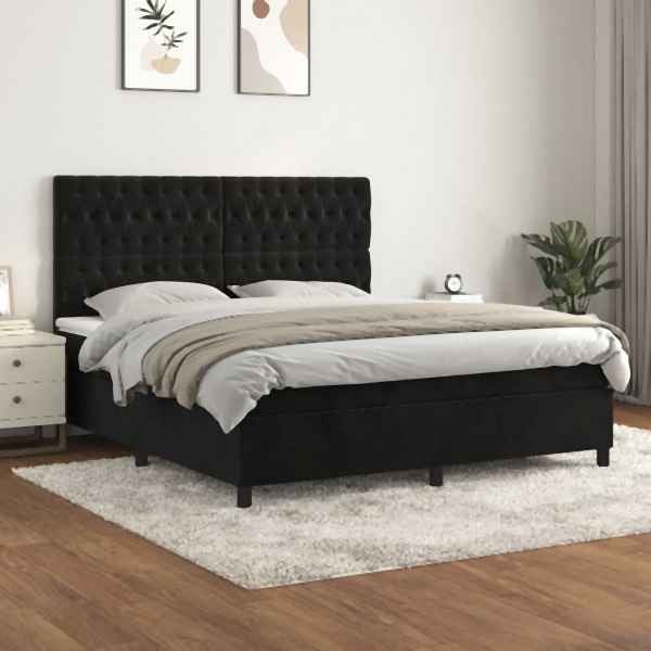 vidaXL Boxspringbett mit Matratze Schwarz 180x200 cm Samt, 3143219
