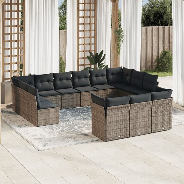 vidaXL 13-tlg. Garten-Sofagarnitur mit Kissen Grau Poly Rattan, 3250289