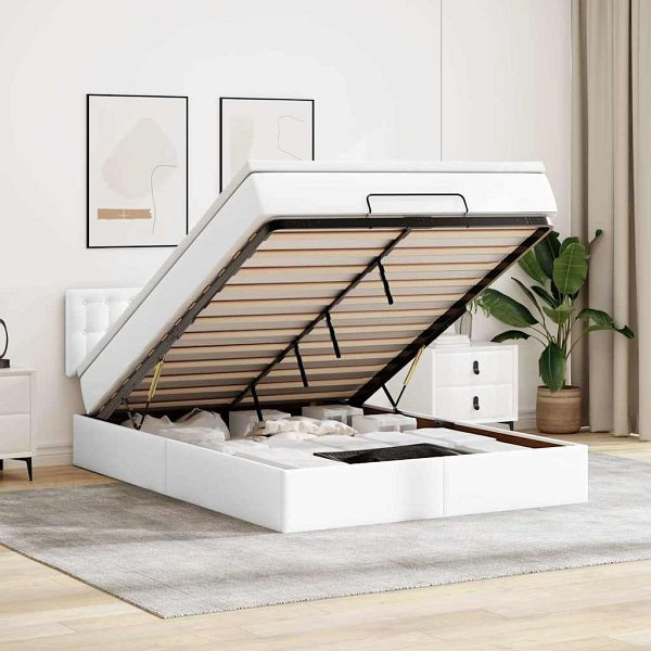 vidaXL Ottoman-Bett mit Matratzen & LEDs Reinweiß 140x190cm Kunstleder, 3312153
