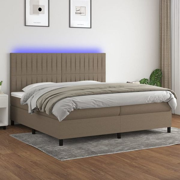 vidaXL Boxspringbett mit Matratze & LED Taupe 200x200 cm Stoff, 3135065