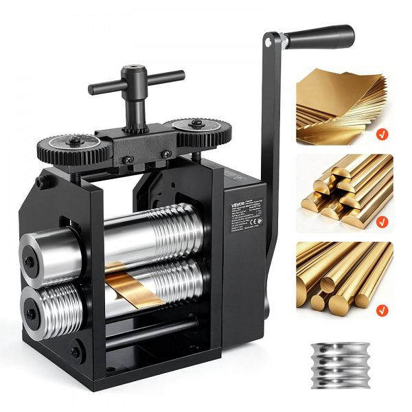 VEVOR Handwalzwerk 60 mm, 4-in-1 Rund/Flach/Vierkant/Halbrund, Dicke 0,03–7 mm, für Gold, Silber, Kupfer & Alu, SYYPJ4H1YPYX9D69Q001V0