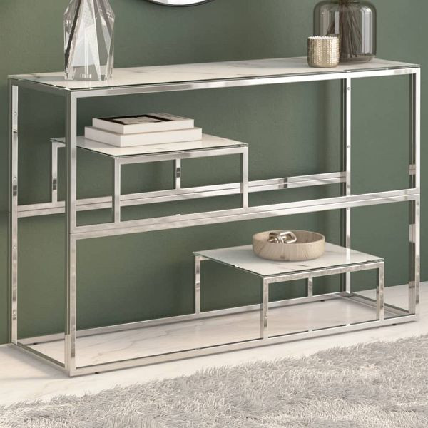 vidaXL Konsolentisch Silbern Edelstahl und Hartglas, 350003