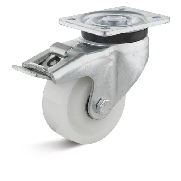 Torwegge Polyamid Lenkrolle mit Doppelstopp, Tragfähigkeit 700 kg, Rad-Ø 125 mm, Radbreite 40 mm, Ausladung 45 mm, Bauhöhe Gehäuse 102,5 mm, 0051066