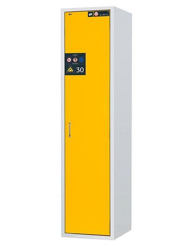 asecos Gasflaschenschrank feuerbeständig G30, 2 x 50 l Flaschen, B 600 mm, Tür rechts, grau/gelb, 144519