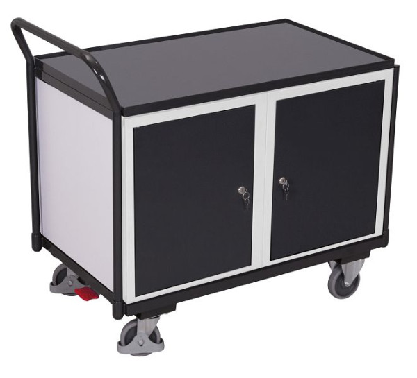 VARIOfit Werkstattwagen mit 1 Ladefläche, 1.125 x 625 x 1.010 mm, RAL 7016 anthrazitgrau, 2 Stahlschränke mit verschließbarer Flügeltür, sw-600.604/AG