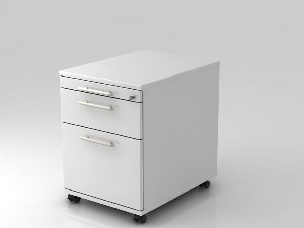 Hammerbacher Rollcontainer 58cm, 1 Schub, 1HR, Schloss Relinggriff Weiß, 42,8x58x59 cm, 1/3/6 HE, VAC20/W/W/RE