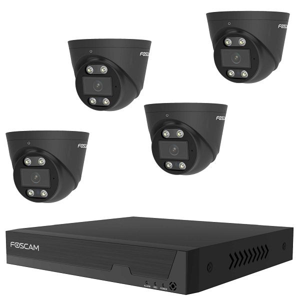 FOSCAM FN9108E-T4-2T 8-Kanal 3K 5 MP PoE Komplettset für die Videoüberwachung mit 4 Überwachungskameras (schwarz), f9t42s