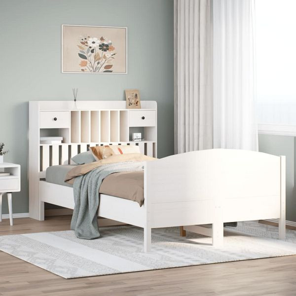 vidaXL Massivholzbett mit Regal ohne Matratze Weiß 135x190 cm Kiefer, 3323153