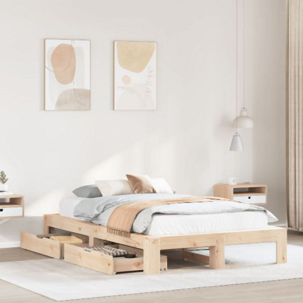 vidaXL Massivholzbett ohne Matratze 135x190 cm Kiefernholz, 3309014