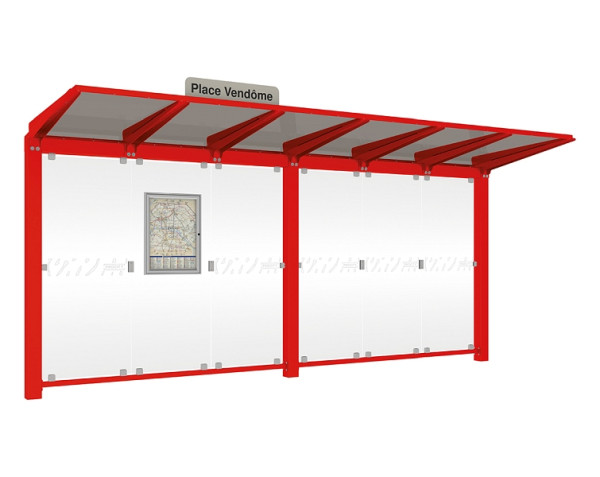 Procity Wartehalle Venedig - Ohne Seitenverkleidungen, Farbe RAL 3020, Maße: Breite 5000 x Höhe 2422 x Tiefe 1520 mm, 529660.3020
