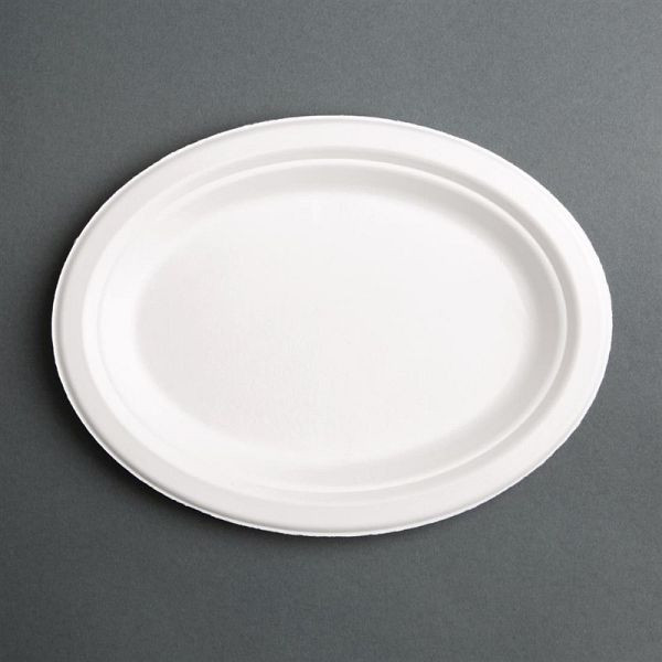 Fiesta Compostable kompostierbare Teller aus Bagasse oval 19,8cm (50 Stück), FC534