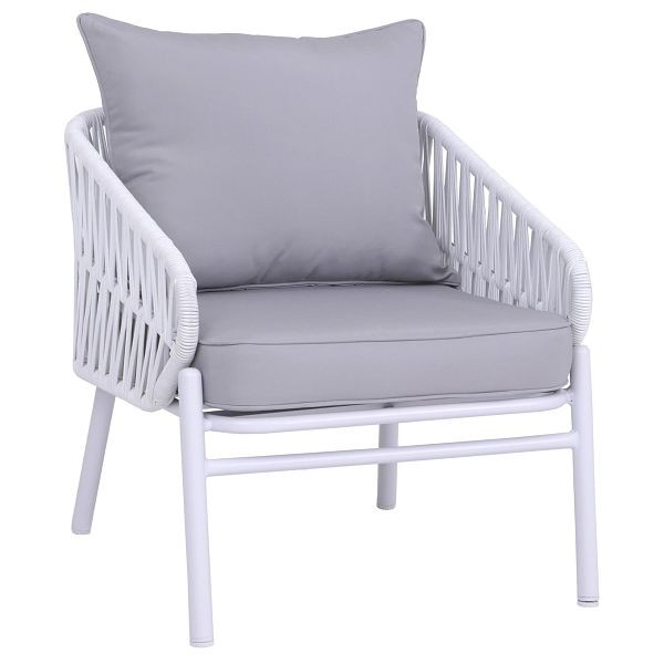 Mendler Aluminium-Gartenstuhl HWC-P90, Loungestuhl Sessel Outdoor, Seilgeflecht Rope Stoff/Textil (180g/m²), hellgrau, 120217
