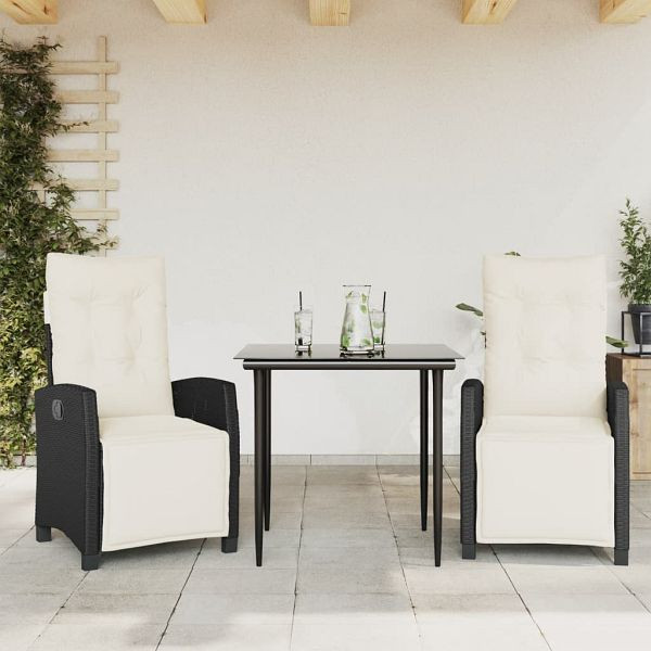 vidaXL 3-teilig Garten-Essgruppe mit Kissen Schwarz Poly Rattan, 3212946