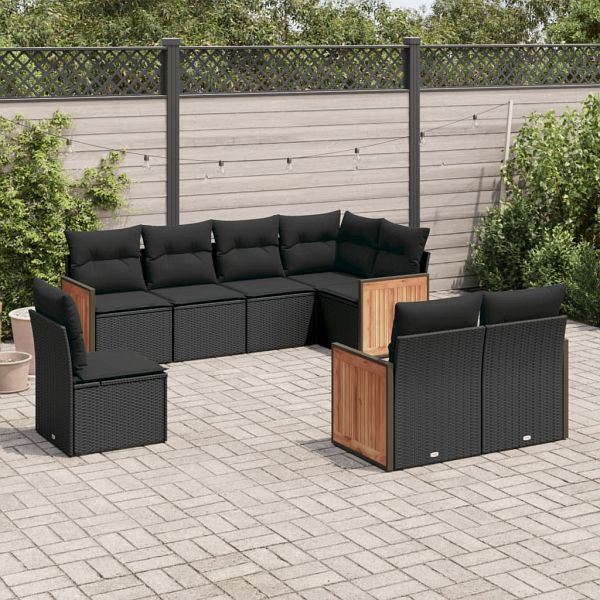 vidaXL 8-teilig Garten-Sofagarnitur mit Kissen Schwarz Poly Rattan, 3227840