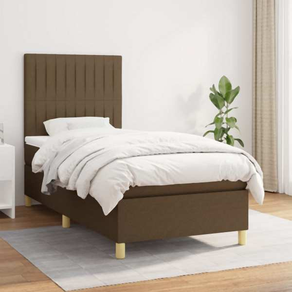 vidaXL Boxspringbett mit Matratze Dunkelbraun 100x200 cm Stoff, 3142476
