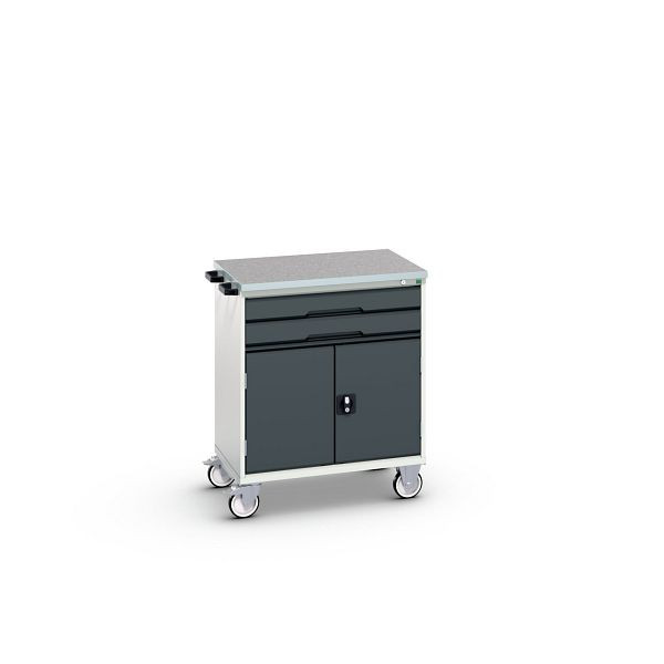 bott verso mobiler Schubladenschrank, mit 2 Schubaden, Tür und Linoleum-Top, BxTxH: 800 x 600 x 980 mm, Lichtgrau / Anthrazitgrau, 16927009.19