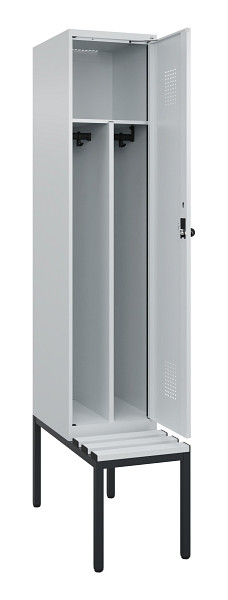 C+P Spind Evolo PLUS, 1 Abteile, 2120x400x815mm, 7035/7035, Haken 4, Drehriegel, Sitzfläche Kunststoff, Sitzbank, Trennwand, 0490507-12F S10067