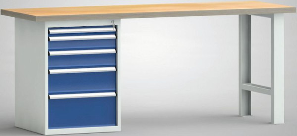 KLW Standard-Werkbank, 2000 x 700 x 840 mm, mit Buchen-Multiplexplatte, links: 50EA/100EA/125EA/175EA/250EA, rechts: U-Hut-Fußelement, WS515N-2000M40-E0805