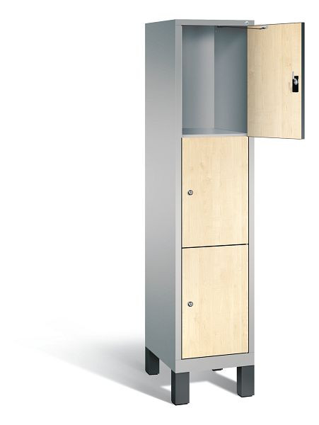 C+P Schließfachschrank Evolo, H1850xB420xT500mm, Farbe: Weißaluminium / Dekor Donau-Ahorn, 3 Fächer, 48010-123 S10133