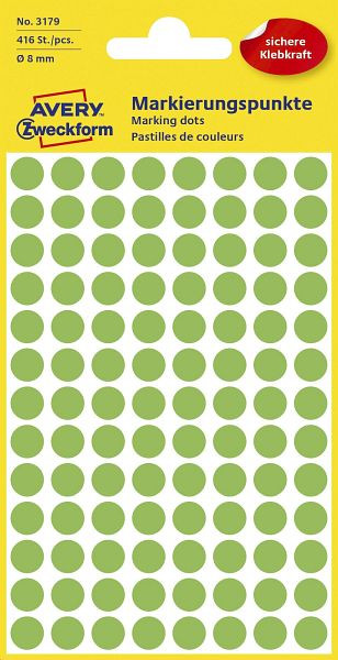AVERY Zweckform 3179 Markierungspunkte, Ø 8 mm, 4 Blatt/416 Etiketten, leuchtgrün, 3179
