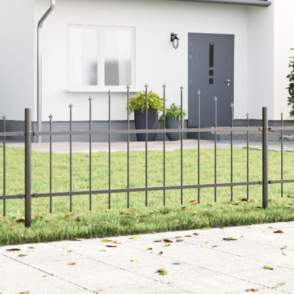 vidaXL Gartenzaun mit Bogenoberteil Grau 8,5x0,75 m aus Stahl, 3360112