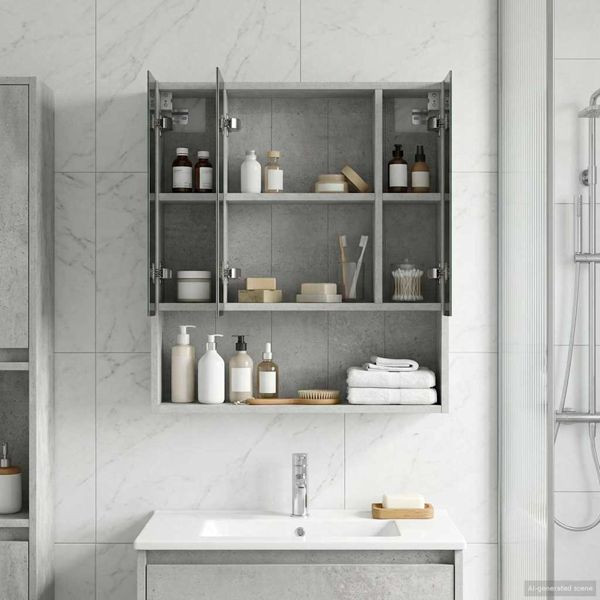 vidaXL Badezimmerspiegelschrank mit Regal Beton Grau 60 x 14.5 x 70 cm, 889186