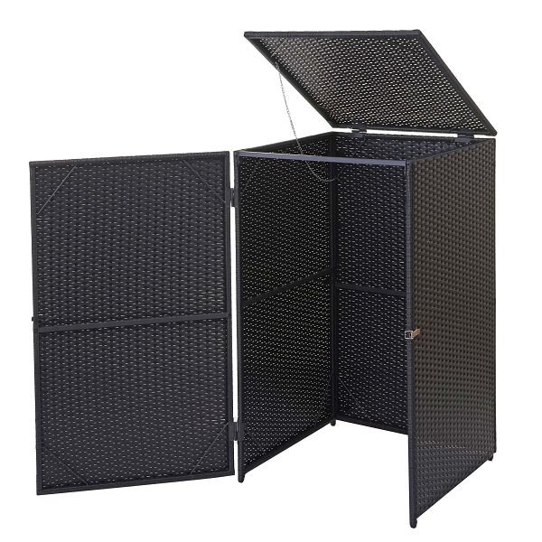 Mendler Mülltonnenverkleidung HWC-E25, Mülltonnenbox Mülltonnenabdeckung, Poly-Rattan 120l, schwarz, 65254