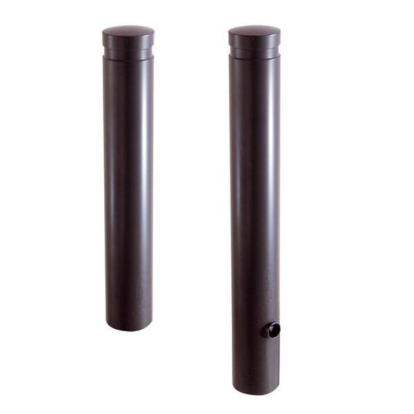Stein HGS Poller Ø 120 mm aus starkwandigem Aluminium mit Ziernut, 900mm ortsfest, zum Aufdübeln, weiß mit roten Leuchtstreifen, 3 Ösen (90°), 40121pbsonder-rw-3